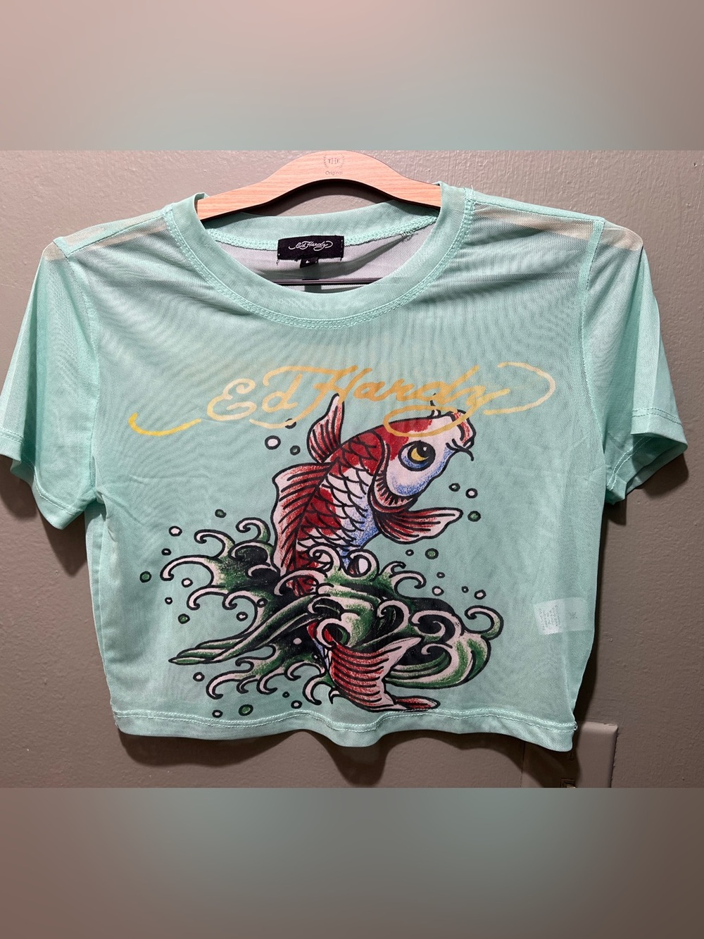 Ed Hardy Koi Fish Power Cropped Baby T-Shirt - Mint